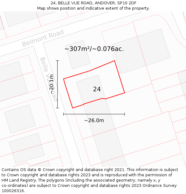 24, BELLE VUE ROAD, ANDOVER, SP10 2DF: Plot and title map