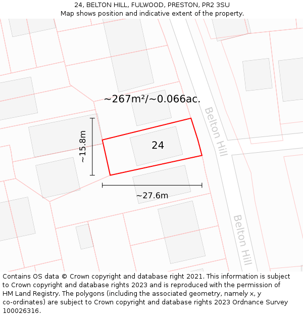 24, BELTON HILL, FULWOOD, PRESTON, PR2 3SU: Plot and title map