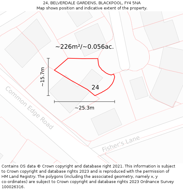 24, BELVERDALE GARDENS, BLACKPOOL, FY4 5NA: Plot and title map