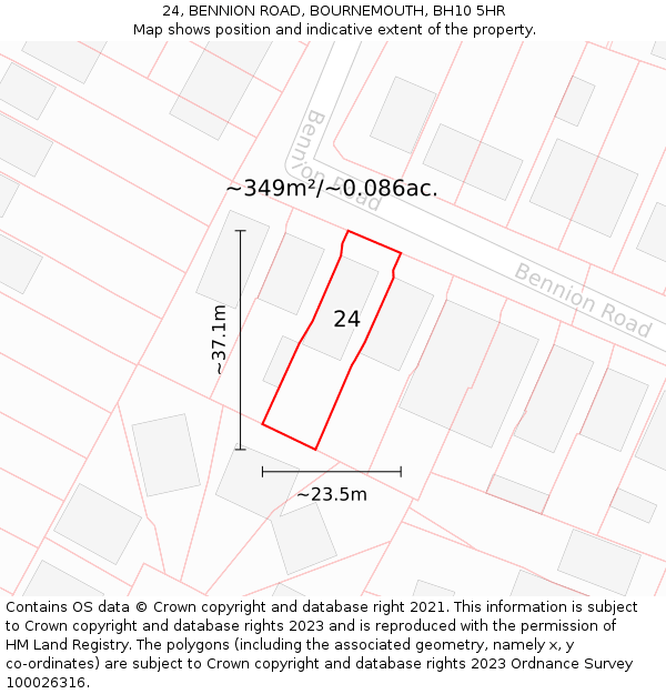 24, BENNION ROAD, BOURNEMOUTH, BH10 5HR: Plot and title map