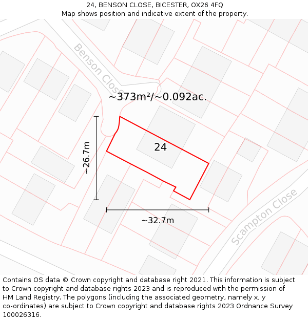 24, BENSON CLOSE, BICESTER, OX26 4FQ: Plot and title map