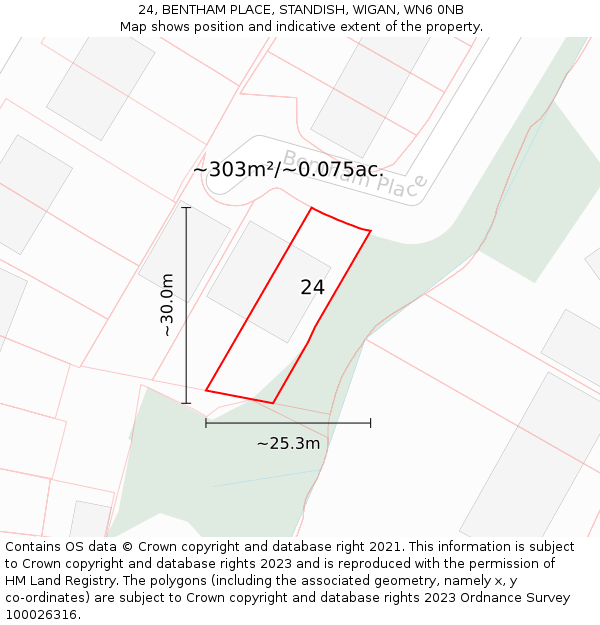 24, BENTHAM PLACE, STANDISH, WIGAN, WN6 0NB: Plot and title map