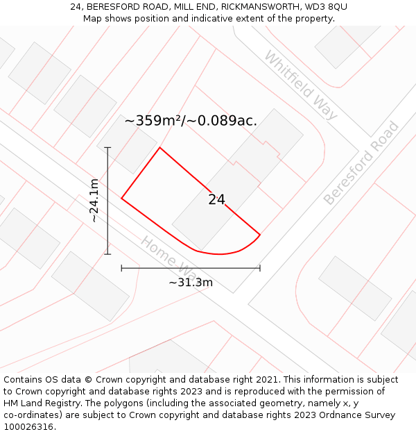 24, BERESFORD ROAD, MILL END, RICKMANSWORTH, WD3 8QU: Plot and title map