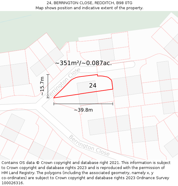 24, BERRINGTON CLOSE, REDDITCH, B98 0TG: Plot and title map