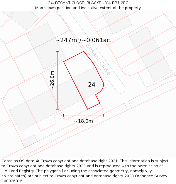 24, BESANT CLOSE, BLACKBURN, BB1 2RG: Plot and title map