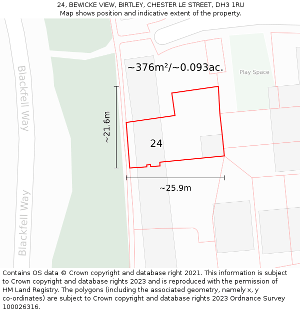 24, BEWICKE VIEW, BIRTLEY, CHESTER LE STREET, DH3 1RU: Plot and title map