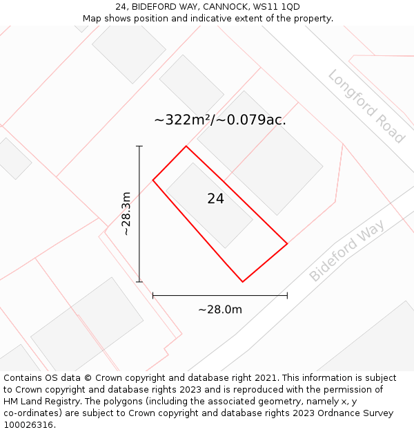 24, BIDEFORD WAY, CANNOCK, WS11 1QD: Plot and title map