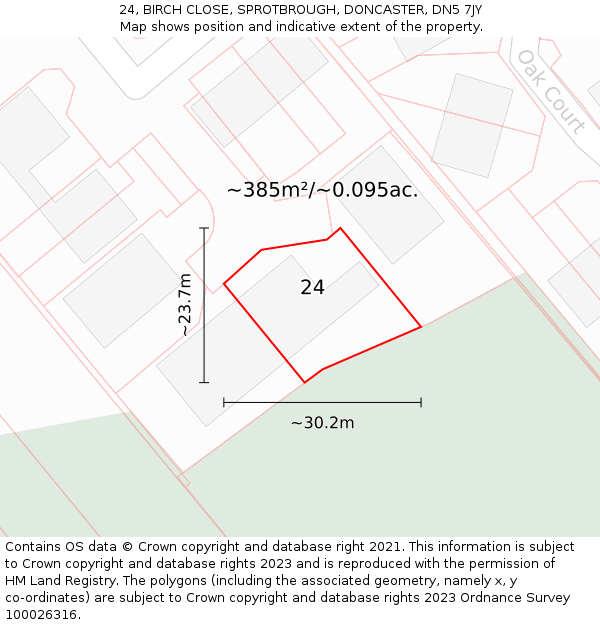 24, BIRCH CLOSE, SPROTBROUGH, DONCASTER, DN5 7JY: Plot and title map