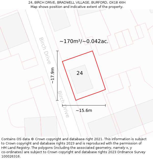 24, BIRCH DRIVE, BRADWELL VILLAGE, BURFORD, OX18 4XH: Plot and title map