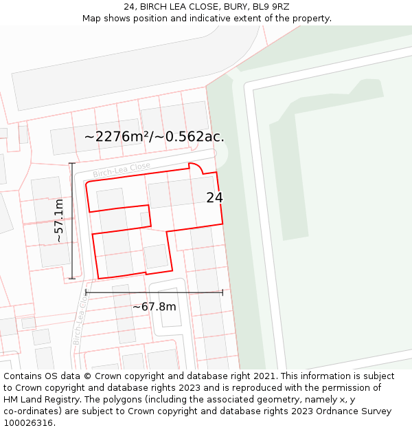 24, BIRCH LEA CLOSE, BURY, BL9 9RZ: Plot and title map