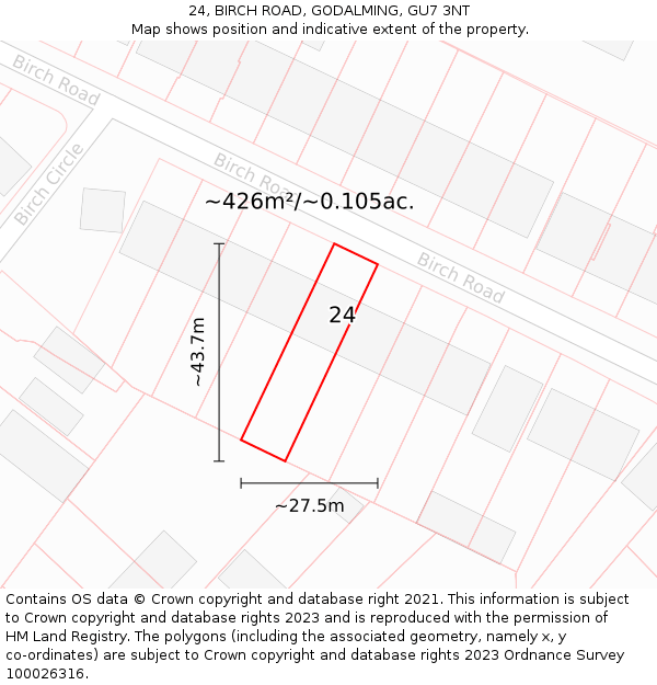 24, BIRCH ROAD, GODALMING, GU7 3NT: Plot and title map