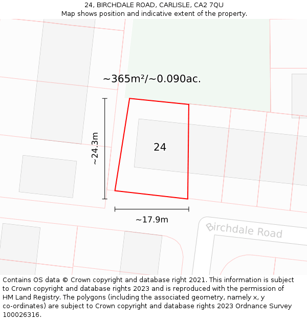 24, BIRCHDALE ROAD, CARLISLE, CA2 7QU: Plot and title map