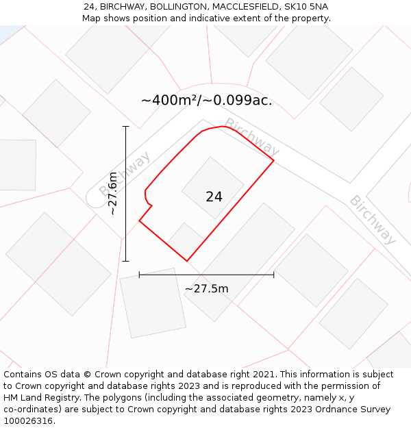 24, BIRCHWAY, BOLLINGTON, MACCLESFIELD, SK10 5NA: Plot and title map