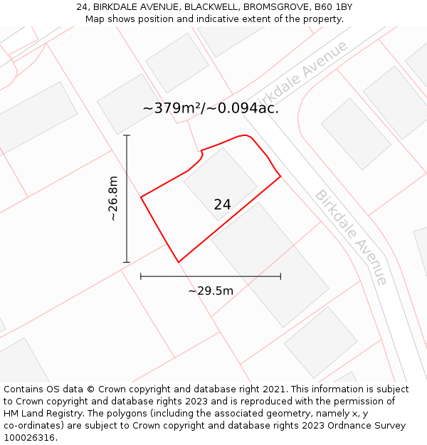 24, BIRKDALE AVENUE, BLACKWELL, BROMSGROVE, B60 1BY: Plot and title map