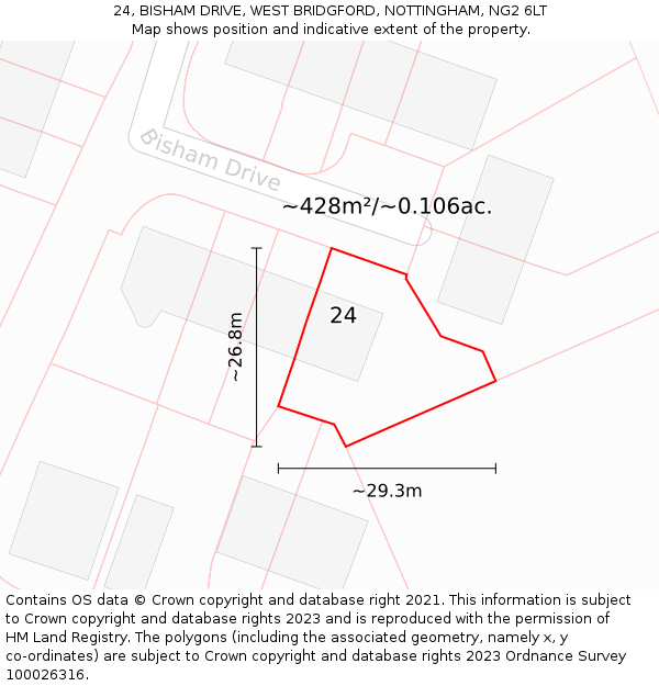 24, BISHAM DRIVE, WEST BRIDGFORD, NOTTINGHAM, NG2 6LT: Plot and title map