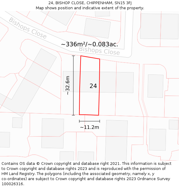 24, BISHOP CLOSE, CHIPPENHAM, SN15 3FJ: Plot and title map