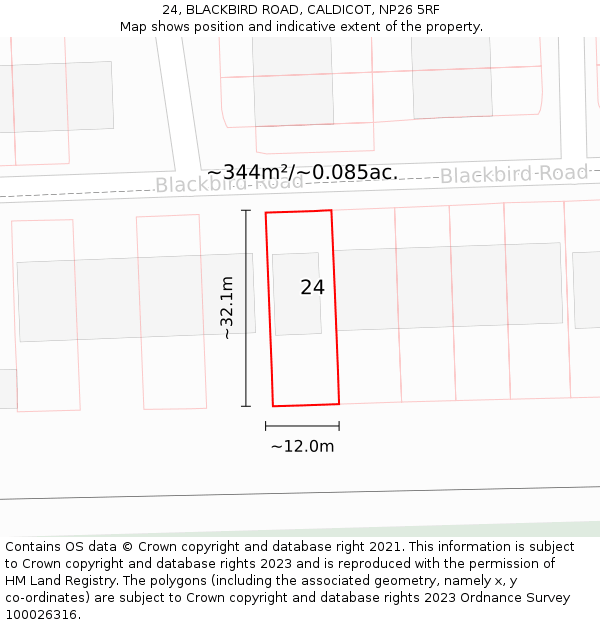 24, BLACKBIRD ROAD, CALDICOT, NP26 5RF: Plot and title map