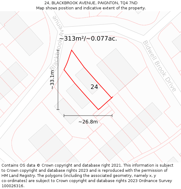 24, BLACKBROOK AVENUE, PAIGNTON, TQ4 7ND: Plot and title map