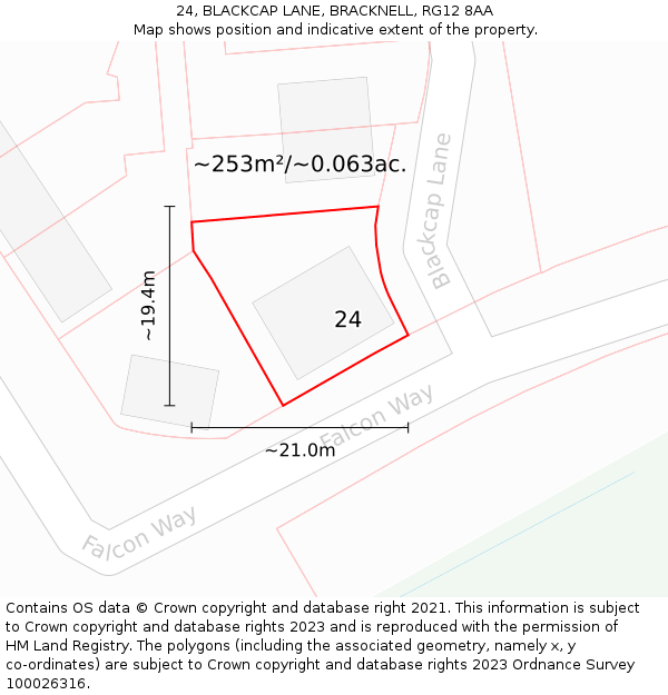 24, BLACKCAP LANE, BRACKNELL, RG12 8AA: Plot and title map