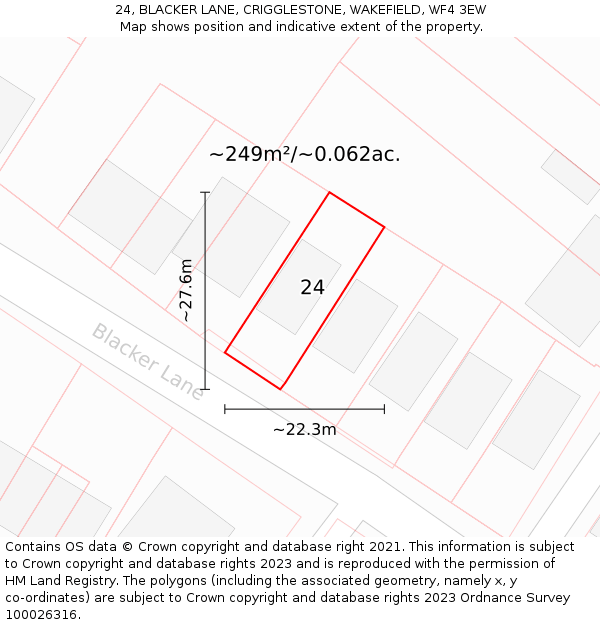 24, BLACKER LANE, CRIGGLESTONE, WAKEFIELD, WF4 3EW: Plot and title map