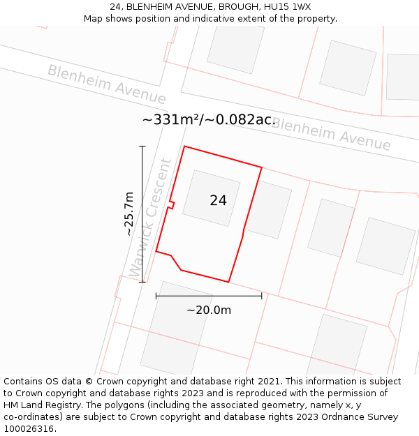 24, BLENHEIM AVENUE, BROUGH, HU15 1WX: Plot and title map