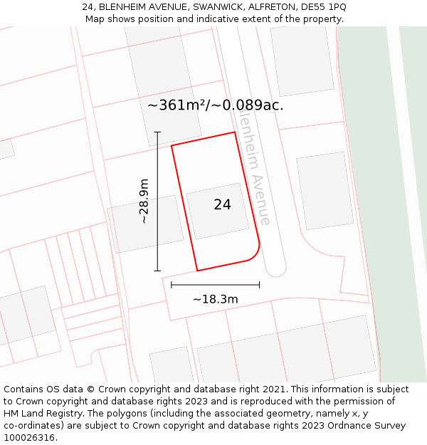 24, BLENHEIM AVENUE, SWANWICK, ALFRETON, DE55 1PQ: Plot and title map