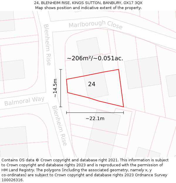 24, BLENHEIM RISE, KINGS SUTTON, BANBURY, OX17 3QX: Plot and title map