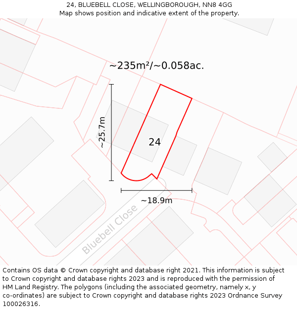 24, BLUEBELL CLOSE, WELLINGBOROUGH, NN8 4GG: Plot and title map