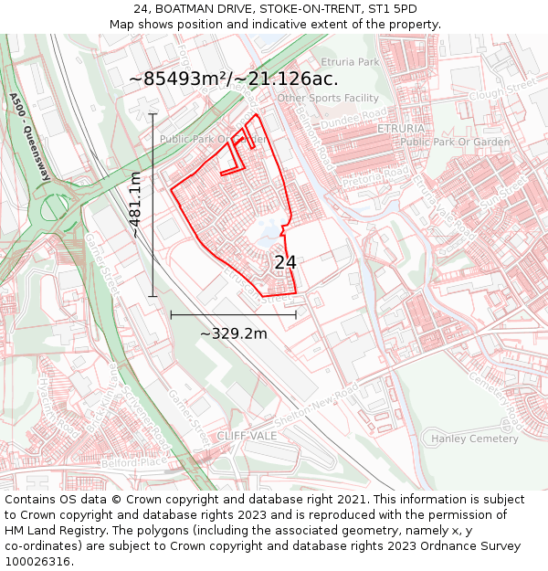 24, BOATMAN DRIVE, STOKE-ON-TRENT, ST1 5PD: Plot and title map