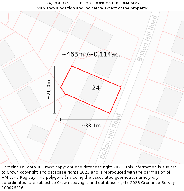 24, BOLTON HILL ROAD, DONCASTER, DN4 6DS: Plot and title map