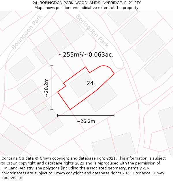 24, BORINGDON PARK, WOODLANDS, IVYBRIDGE, PL21 9TY: Plot and title map
