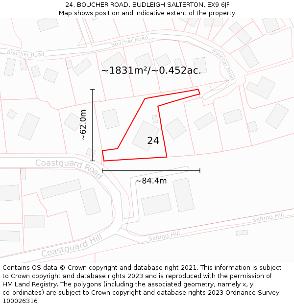 24, BOUCHER ROAD, BUDLEIGH SALTERTON, EX9 6JF: Plot and title map