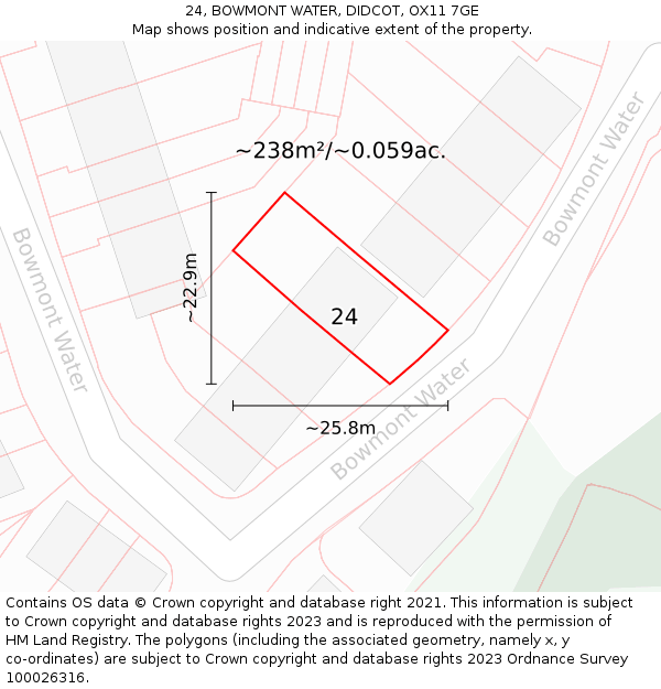 24, BOWMONT WATER, DIDCOT, OX11 7GE: Plot and title map