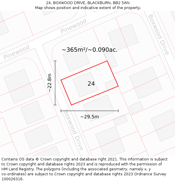 24, BOXWOOD DRIVE, BLACKBURN, BB2 5AN: Plot and title map