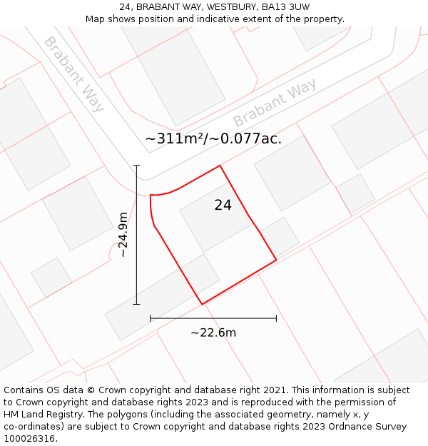 24, BRABANT WAY, WESTBURY, BA13 3UW: Plot and title map