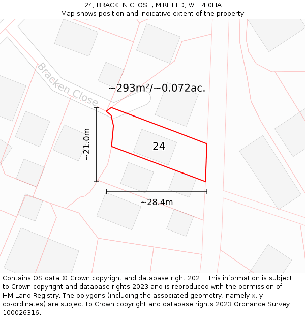 24, BRACKEN CLOSE, MIRFIELD, WF14 0HA: Plot and title map