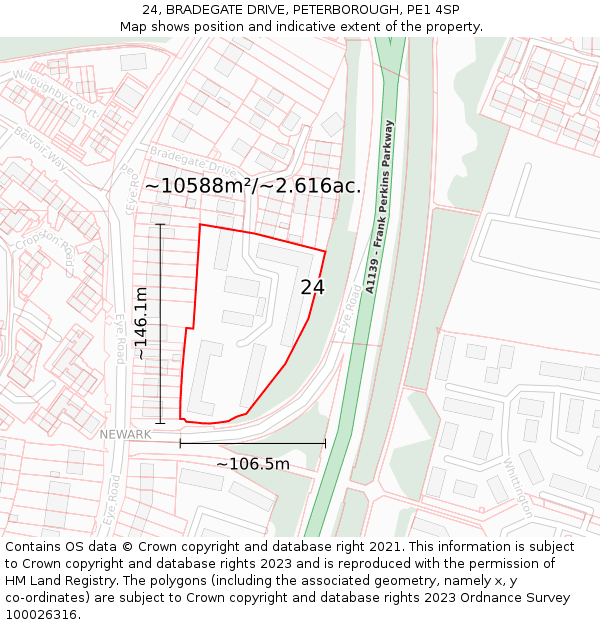 24, BRADEGATE DRIVE, PETERBOROUGH, PE1 4SP: Plot and title map