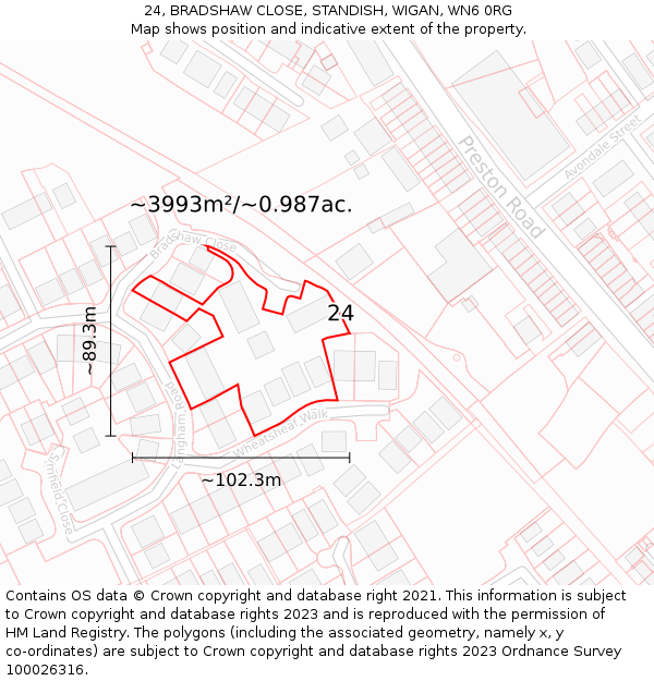 24, BRADSHAW CLOSE, STANDISH, WIGAN, WN6 0RG: Plot and title map