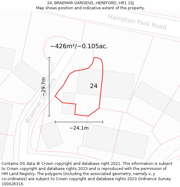 24, BRAEMAR GARDENS, HEREFORD, HR1 1SJ: Plot and title map