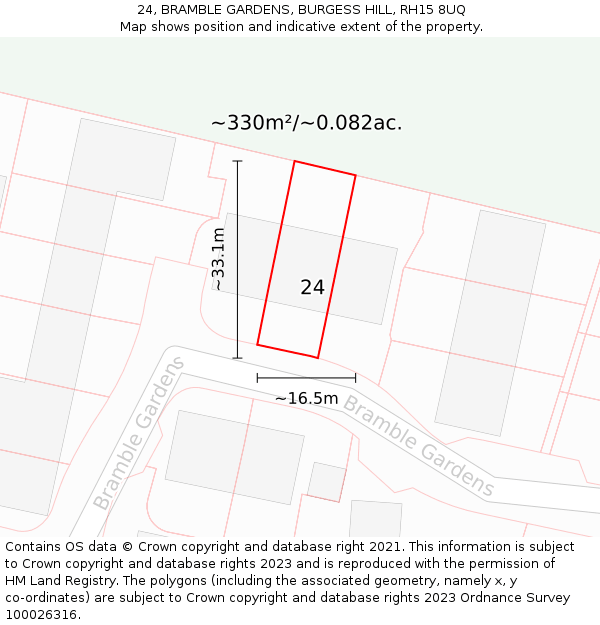 24, BRAMBLE GARDENS, BURGESS HILL, RH15 8UQ: Plot and title map