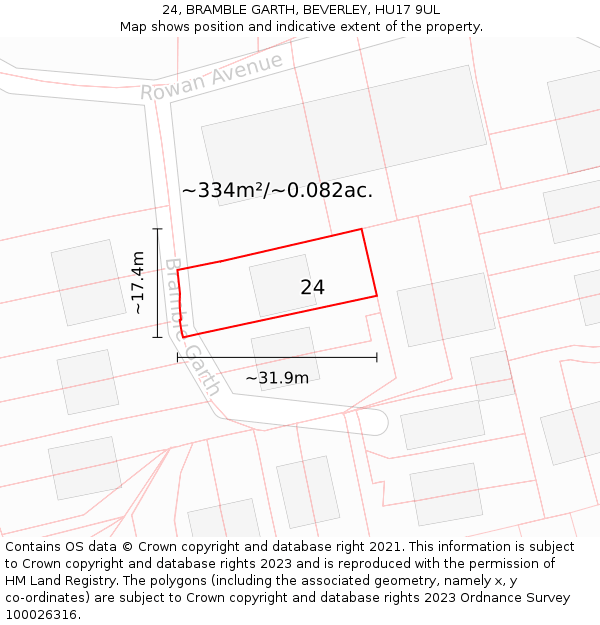 24, BRAMBLE GARTH, BEVERLEY, HU17 9UL: Plot and title map