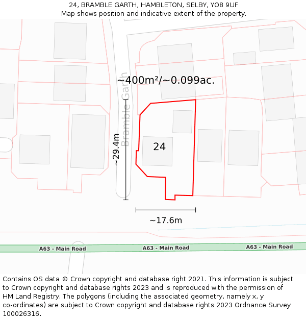 24, BRAMBLE GARTH, HAMBLETON, SELBY, YO8 9UF: Plot and title map