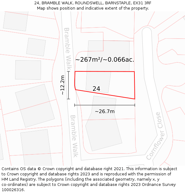 24, BRAMBLE WALK, ROUNDSWELL, BARNSTAPLE, EX31 3RF: Plot and title map