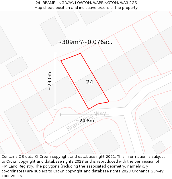 24, BRAMBLING WAY, LOWTON, WARRINGTON, WA3 2GS: Plot and title map