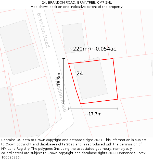 24, BRANDON ROAD, BRAINTREE, CM7 2NL: Plot and title map