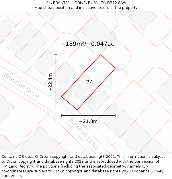 24, BRANTFELL DRIVE, BURNLEY, BB12 8AW: Plot and title map