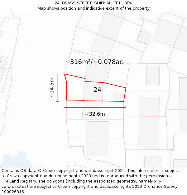 24, BRASS STREET, SHIFNAL, TF11 8FW: Plot and title map