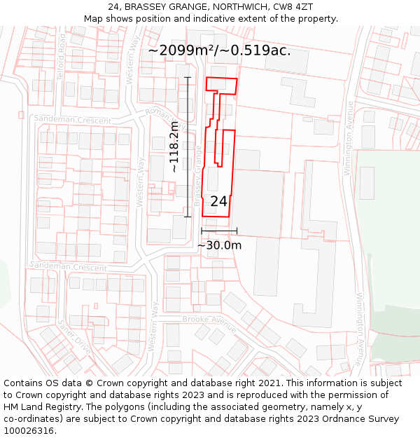 24, BRASSEY GRANGE, NORTHWICH, CW8 4ZT: Plot and title map