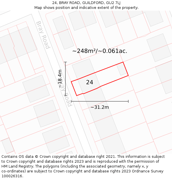 24, BRAY ROAD, GUILDFORD, GU2 7LJ: Plot and title map