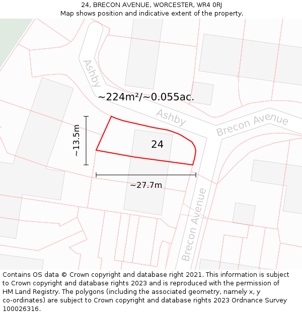 24, BRECON AVENUE, WORCESTER, WR4 0RJ: Plot and title map